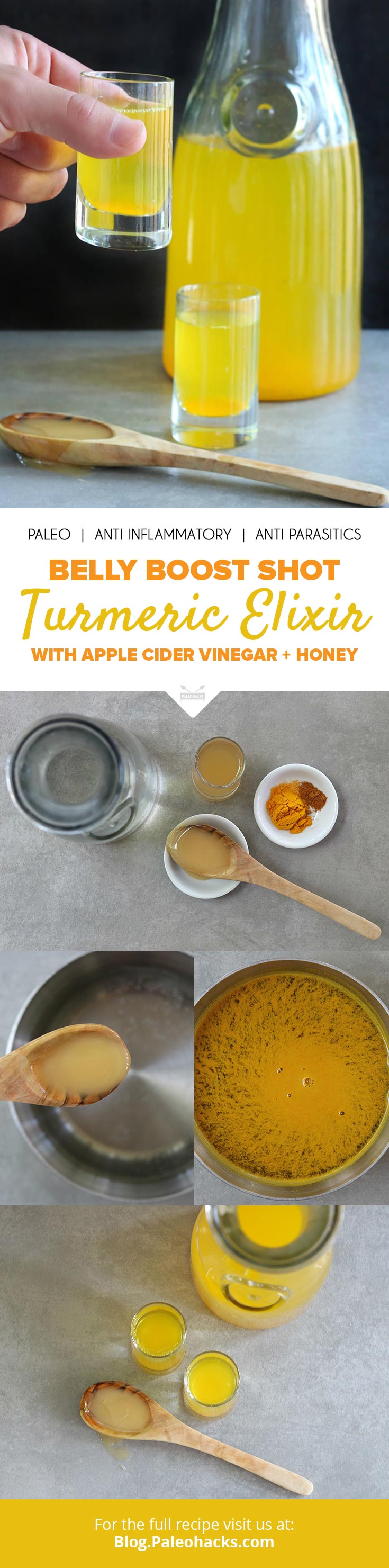 Antioxidant-rich turmeric combines with the probiotic benefits of raw apple cider vinegar for a quick shot that washes away parasites and fights digestive ailments.