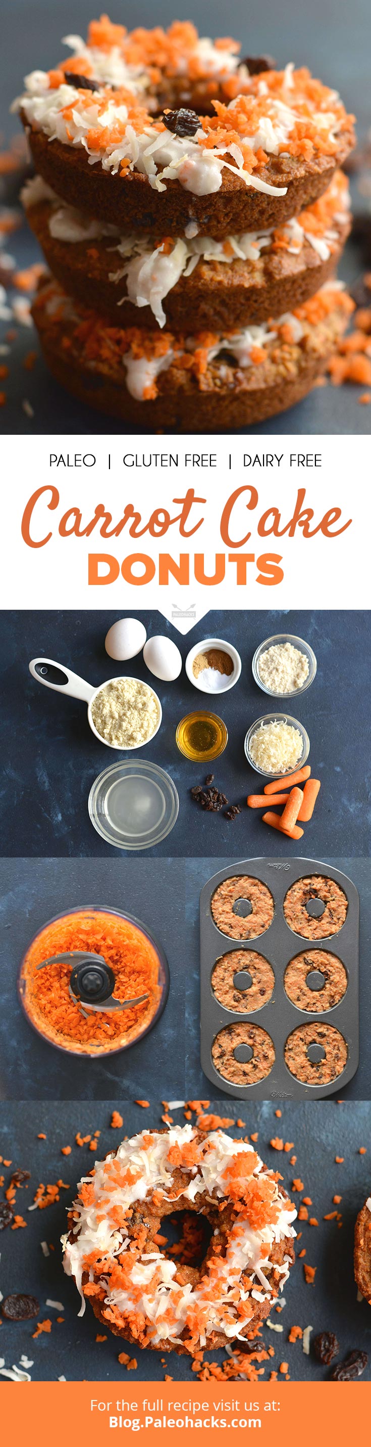 Got a donut craving? Bite into these Paleo Carrot Cake Donuts with a decadent coconut cream frosting! Grain-free, and full of protein and healthy fat.
