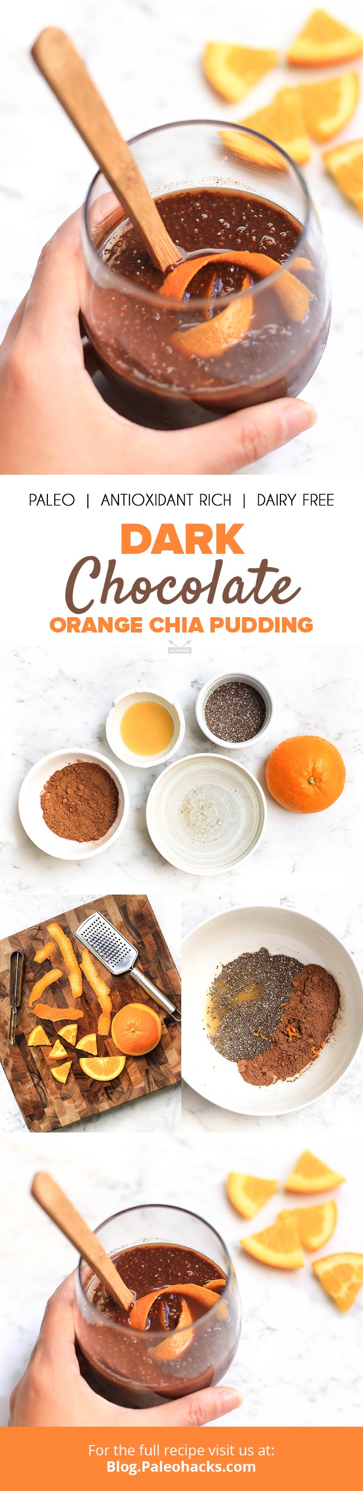 This dark chocolate chia pudding is perfect for anyone who isn't a morning person. The hint of citrus orange goes beautifully with the rich chocolate taste.