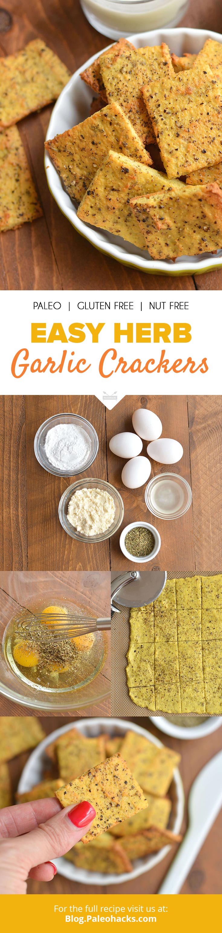 These easy, grain-free herb garlic crackers bake to perfection in just 30 minutes. Free of gluten and nuts, they're way better than Wheat Thins!