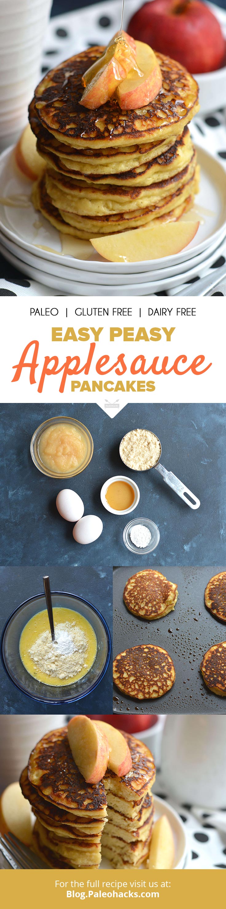 These nutritious applesauce pancakes are made with almond flour, and they’re guaranteed to keep you full all morning! Very important for creating satiety.