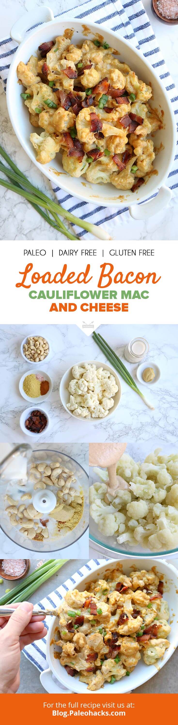 For a healthier version of a kid favorite, make these cauliflower mac and cheese bites slathered in a creamy, dairy-free sauce and loaded with bacon!