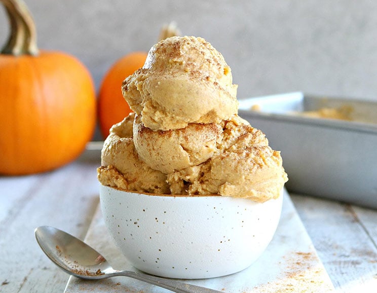 This homemade ice cream is ready for the freezer in only three simple steps with the help of rich coconut cream, dates and pumpkin purée.