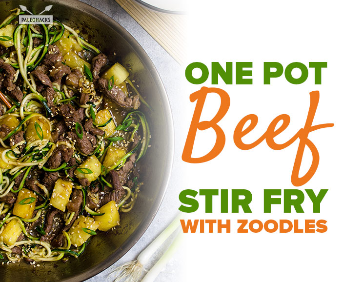This one pot stir-fry is made with tender slices of beef sautéed with juicy sweet pineapple chunks and soft zucchini noodles.