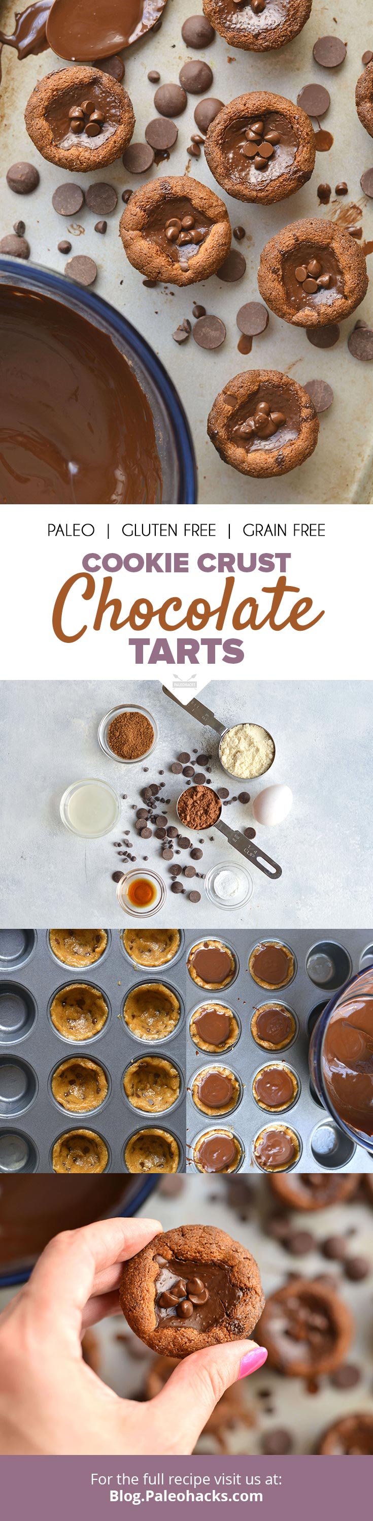 Made with a chocolate chip cookie crust and filled with double dark chocolate, these cookie-crusted tarts are a dessert dream!