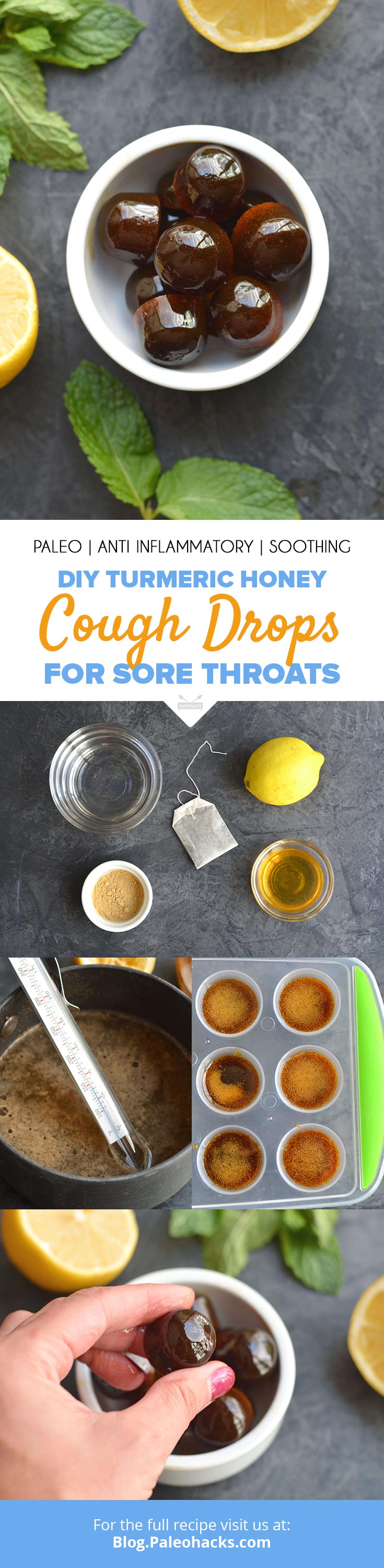 If you’re prone to a sore, scratchy throat, look no further than these homemade cough drops with anti-inflammatory ingredients like honey, lemon & turmeric.