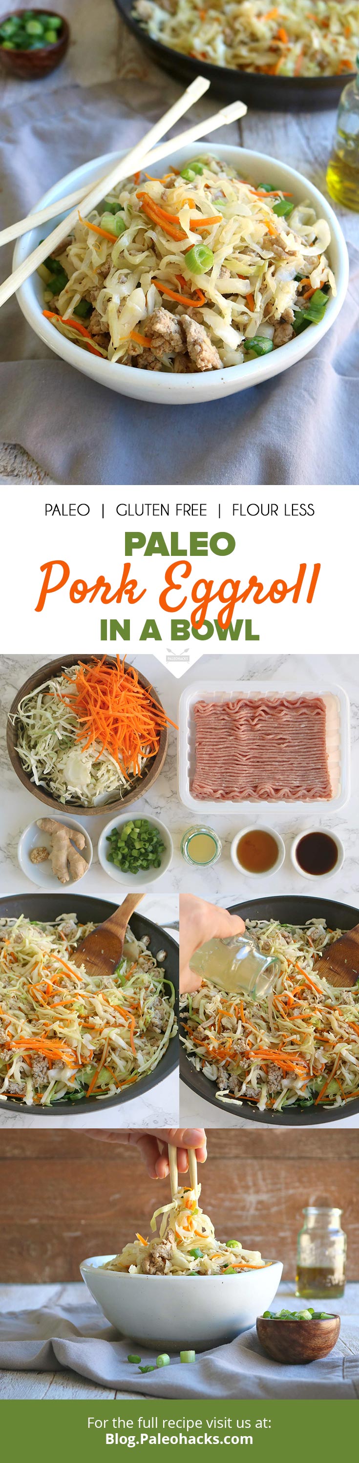 Your favorite takeout appetizer gets a Paleo makeover! Shredded veggies and saucy pork steal the show in this deconstructed egg roll bowl.