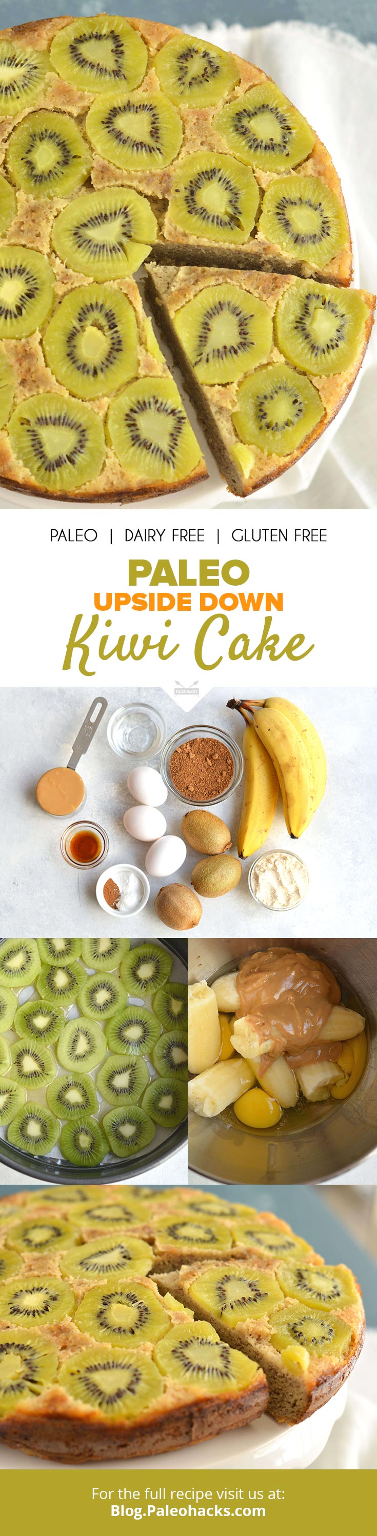 Sweetened with bananas and accented with creamy cashew butter, this cake is reminiscent of banana bread with a burst of fresh kiwis on top.