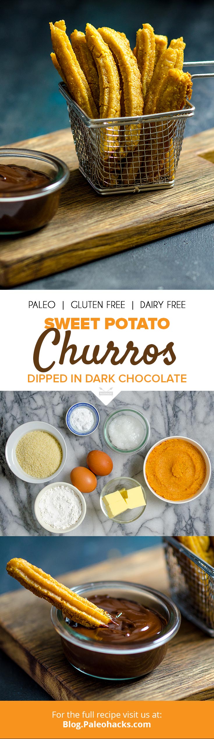 Bite into these crispy sweet potato churros dunked in a rich, dark chocolate sauce. These crunchy sweet potato churros are great for parties.