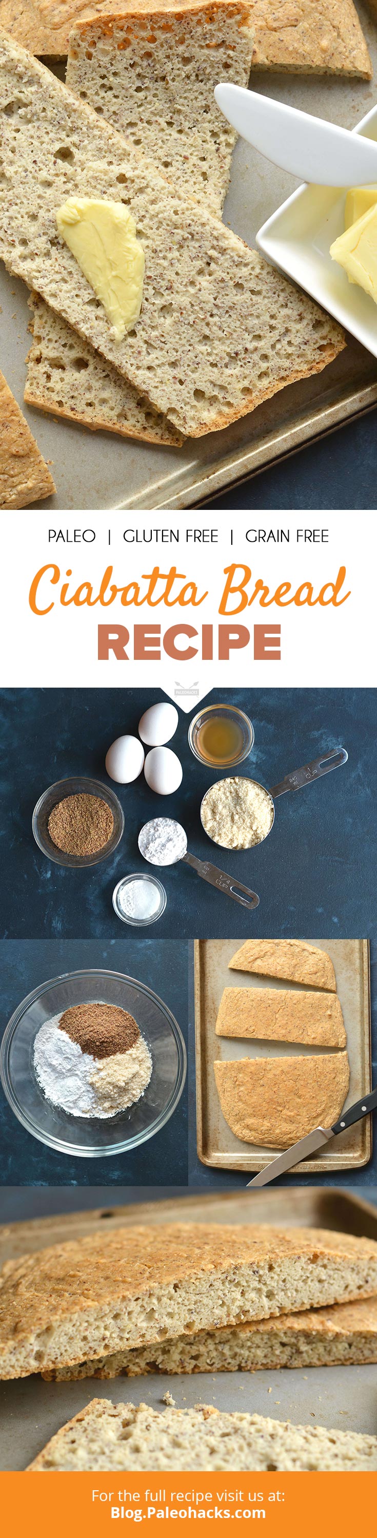 Thick, light and airy, this Paleo Ciabatta is made with a hearty blend of grain-free flours for a healthy snack full of fiber and protein.