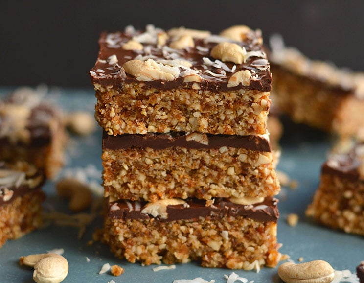 When it comes to nuts, cashews are king - and these chocolate-covered cashew bars prove it! Cashews are loaded with healthy protein and magnesium.