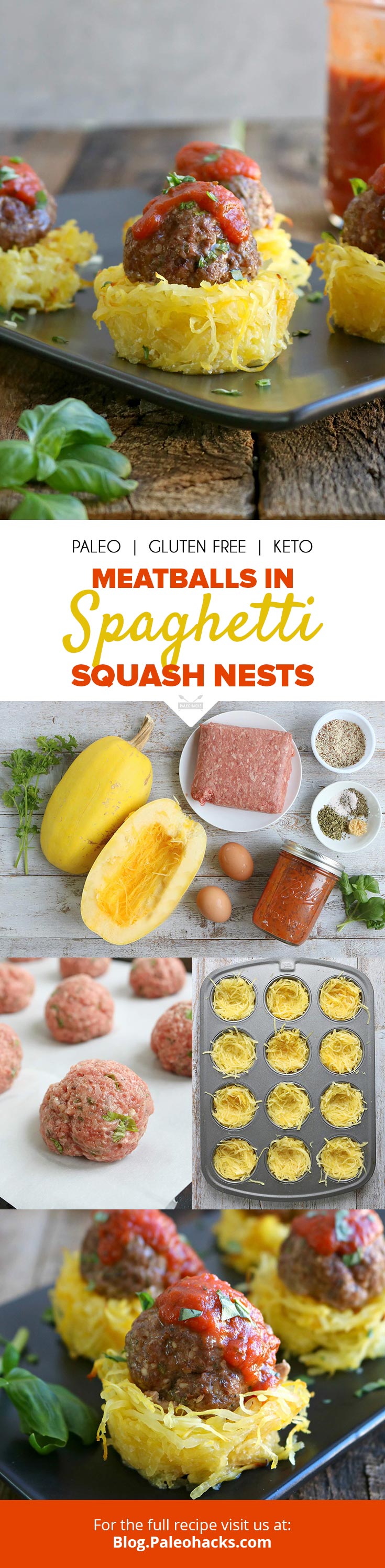 Put a fun twist on pasta night with these mini spaghetti squash nests filled with meatballs. Spaghetti squash nests are baked right in a muffin tin!