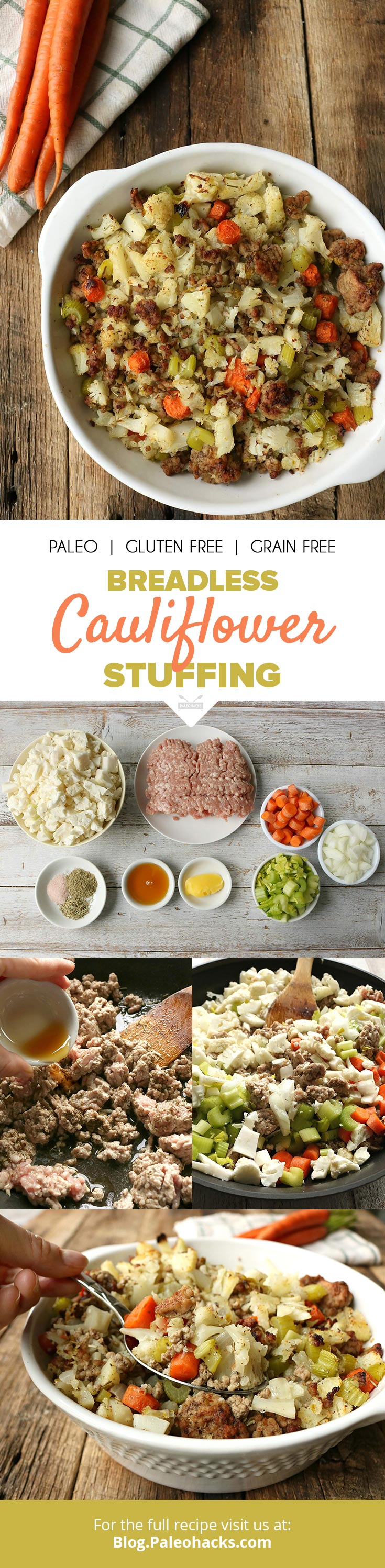 Breadless Cauliflower Stuffing Paleo, Gluten Free, Grain Free