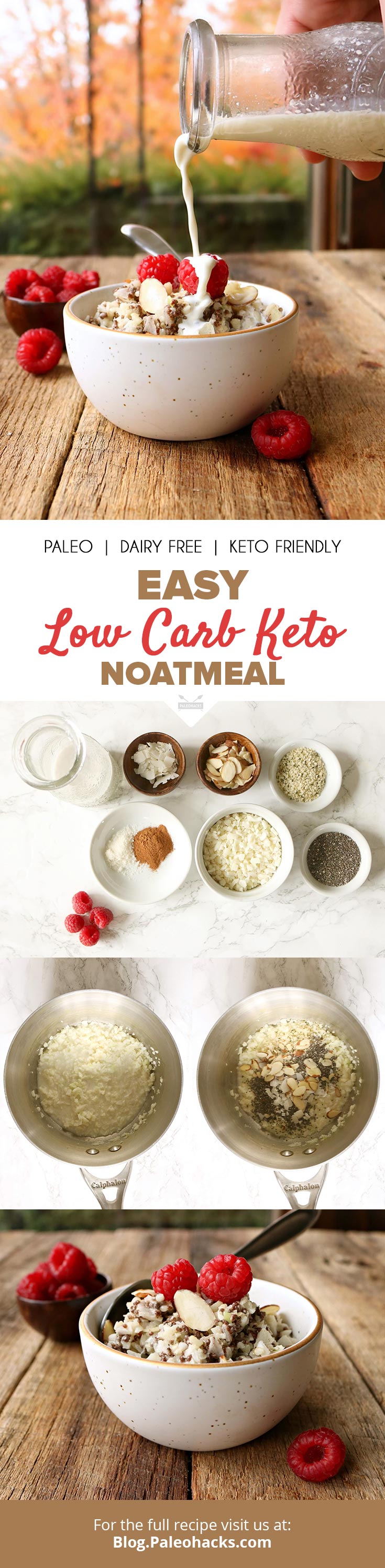 Cauliflower rice simmers in rich coconut milk with chia and hemp seeds for a bowl of warm, cozy and keto-friendly oatmeal that satisfies.