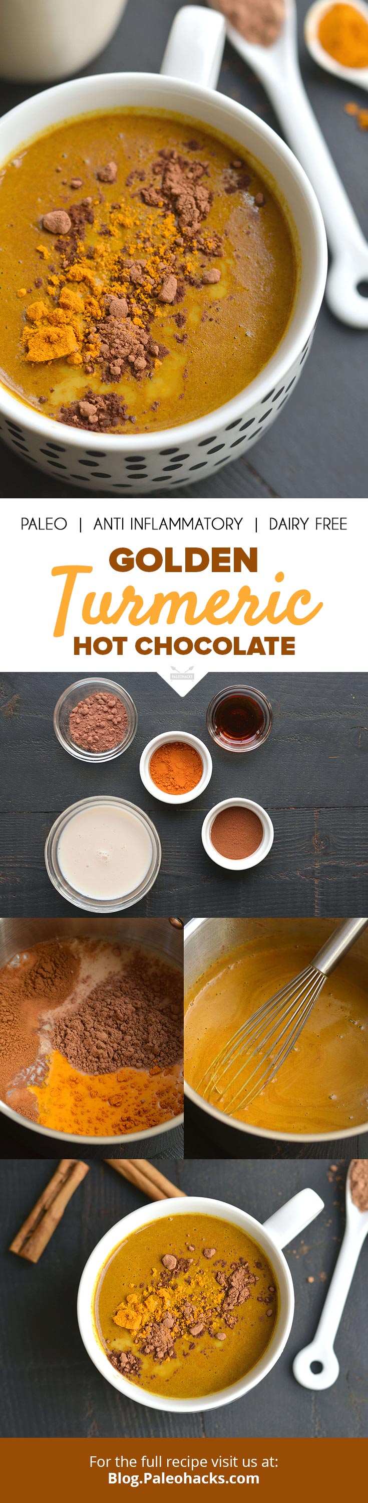 Golden milk and dark chocolate combine in this deliciously anti-inflammatory hot chocolate drink.