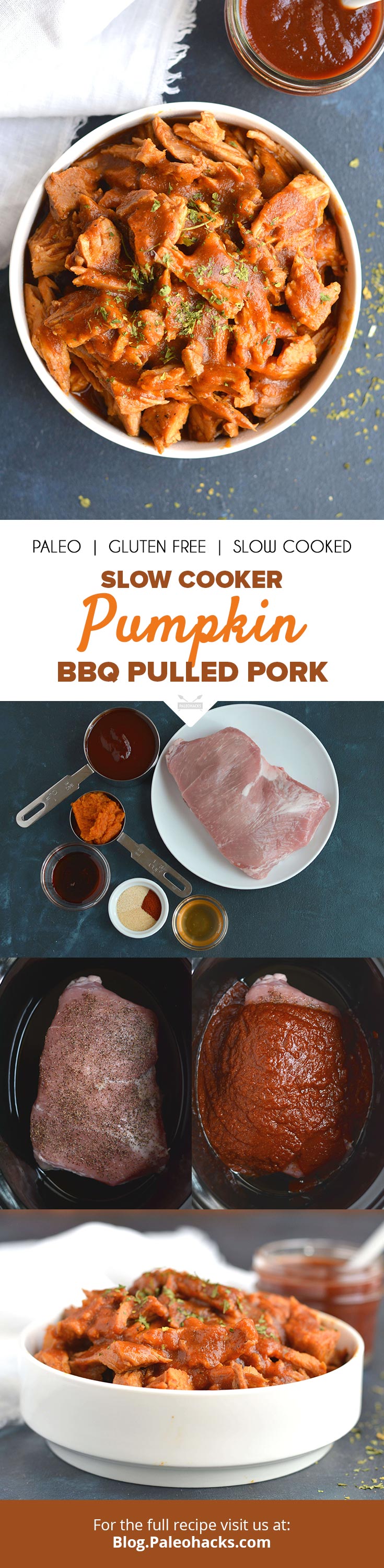 The secret to this juicy slow cooked pulled pork? Pumpkin purée! Use your slow cooker to get this pulled pork with thick pumpkin BBQ sauce extra succulent. 