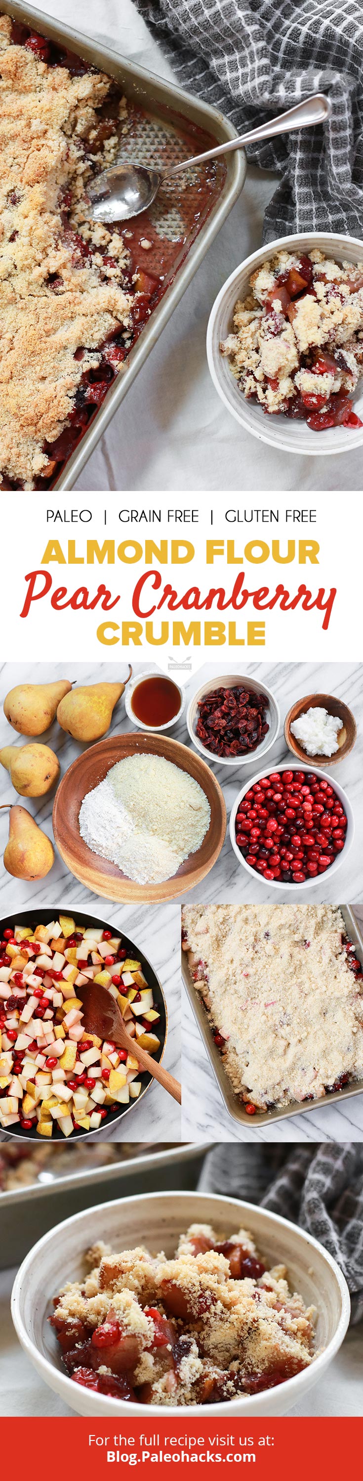 Pears and cranberries covered in an almond flour crust make for a Paleo crumble fit for the holidays.