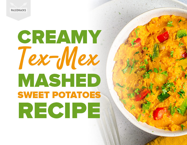 Sweet potatoes are whipped up with sautéed onions and peppers for a tasty Paleo-friendly and naturally gluten-free Tex-Mex Mash.