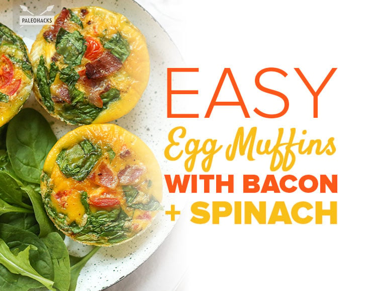 These individual-sized egg muffins are chock full of bacon and spinach for a satisfying, portable breakfast.