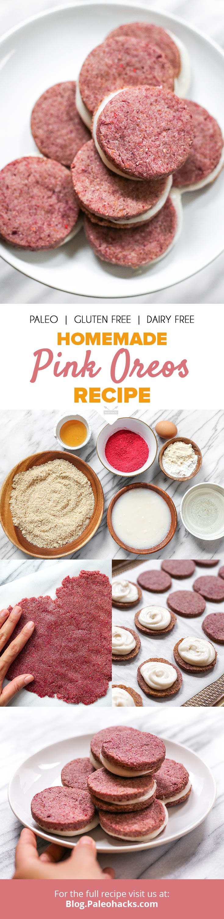 These naturally pink Paleo Oreos have a luscious coconut cream filling that’s completely dairy- and gluten-free.