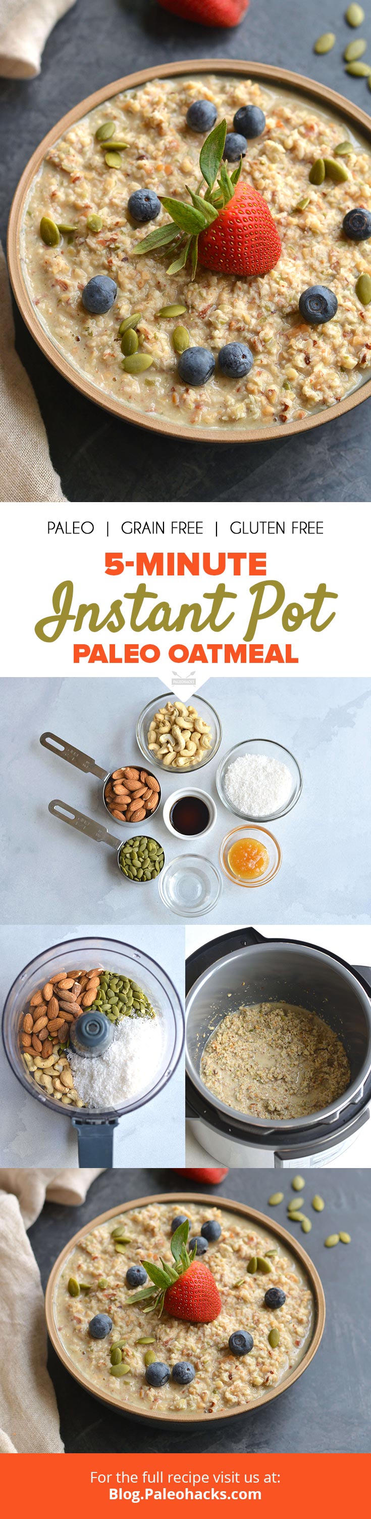 Whip up this 5-Minute Paleo “Oatmeal” in your Instant Pot for a thick, creamy, and grain-free breakfast.