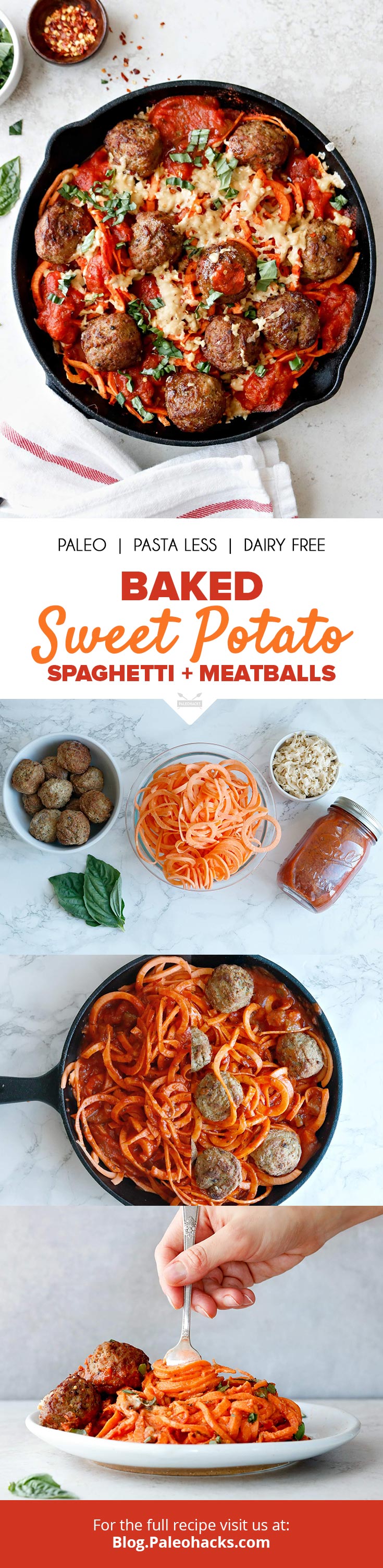 This baked sweet potato spaghetti and meatballs recipe is a surefire way to curb a pasta craving, sans wheat.