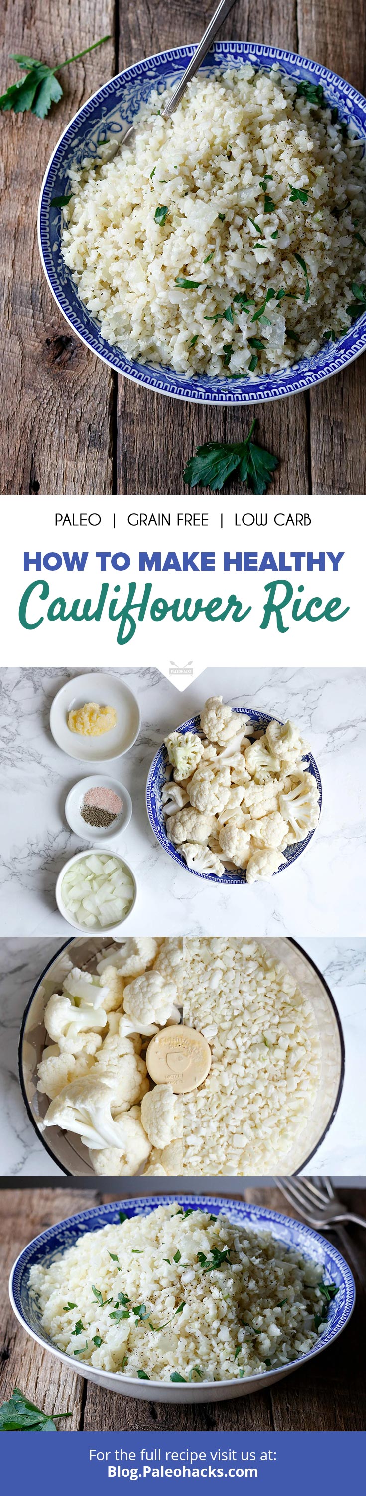In this quick and easy recipe, ingredients are kept simple for a cauliflower “rice” that blends seamlessly with any of your favorite sauces and spices.