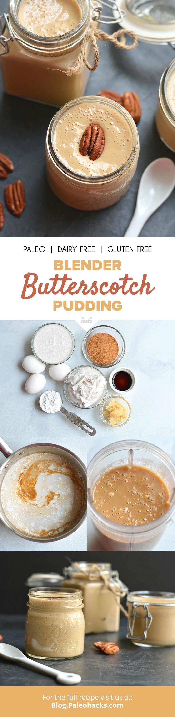 Blend up a butterscotch pudding in just five minutes for a quick and creamy dessert! Try this Paleo-friendly pudding recipe made with all natural and wholesome ingredients.