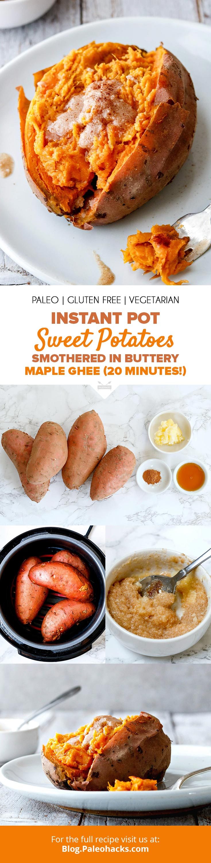 Prepare yourself for Instant Pot magic with these 20-minute sweet potatoes smothered in buttery maple ghee.
