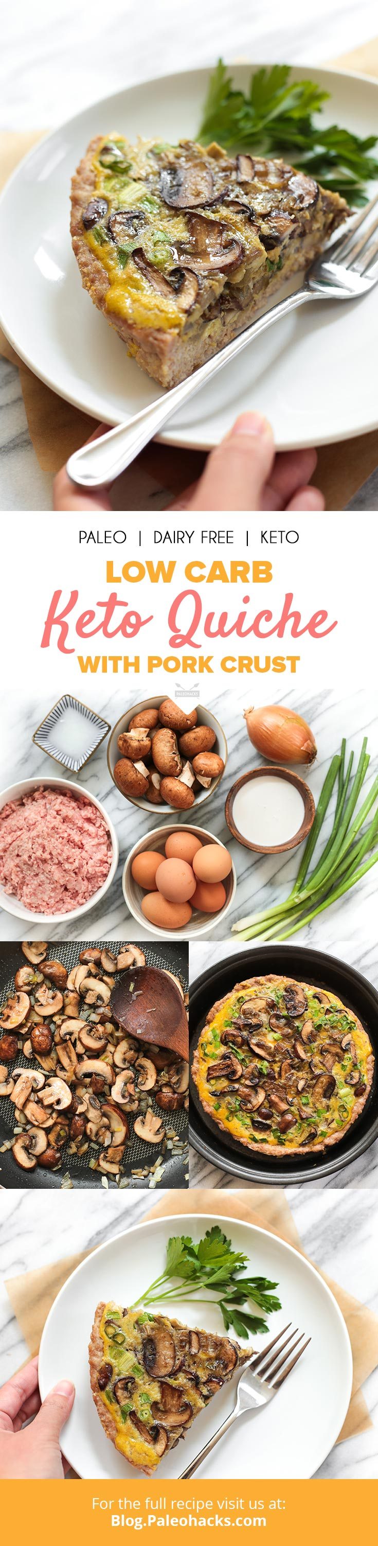 Indulge in a low-carb keto quiche with a crust made entirely out of minced meat! Minced pork and coconut flour combine to make a crust bursting with savory flavor.