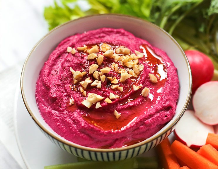Pair your veggies with this pretty-in-pink Beetroot Cashew Hummus for a gluten-free appetizer.