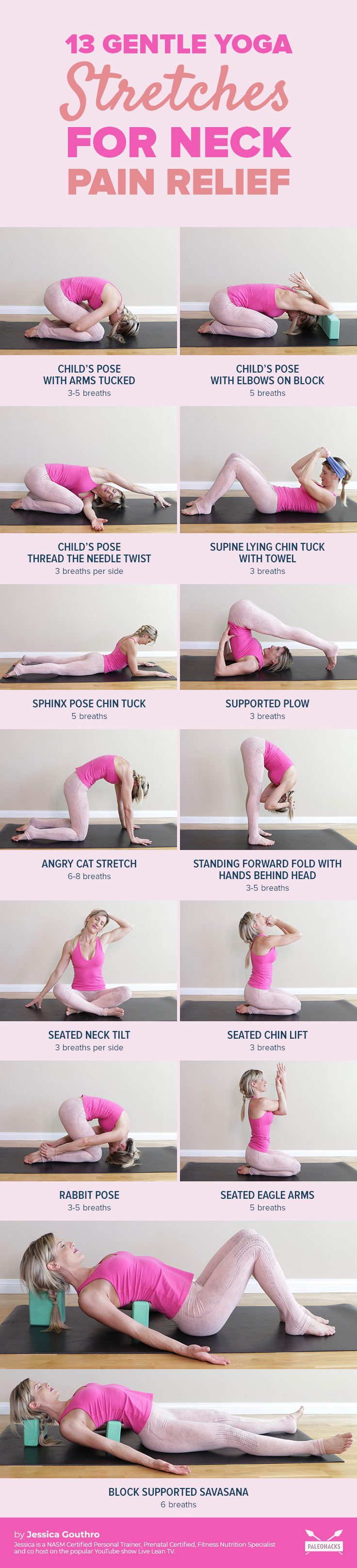 If you’ve got a stiff or sore neck, these yoga poses can help bring you some relief. All you need is a yoga mat, two yoga blocks and a towel to get started.