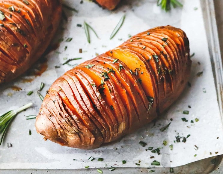 Hasselback Sweet Potatoes Drizzled in Rosemary Ghee (Antioxidant-Rich)
