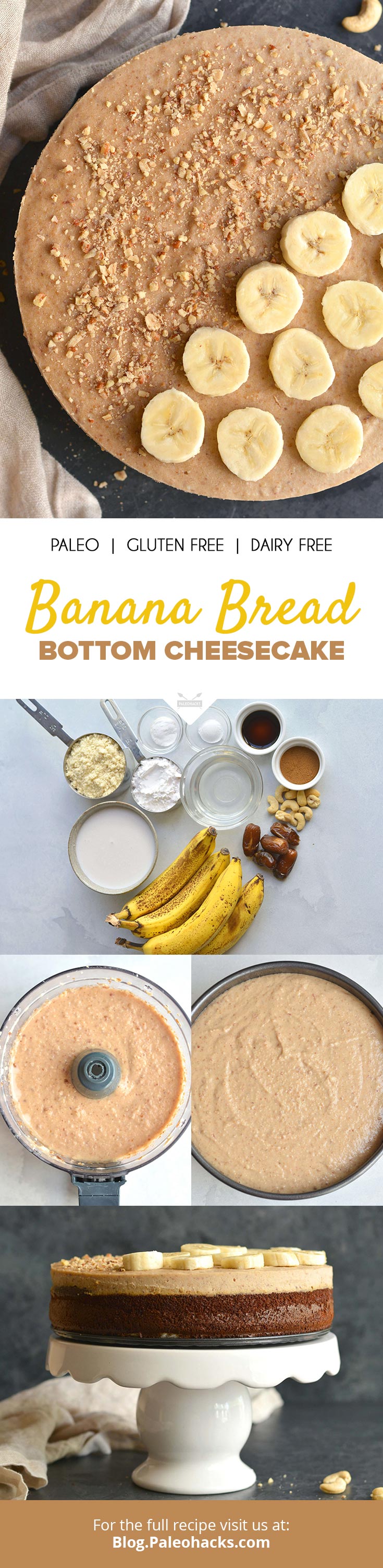 Ripe bananas are perfect for baking traditional banana bread, but this Paleo cheesecake version will take your dessert from yummy to irresistible.