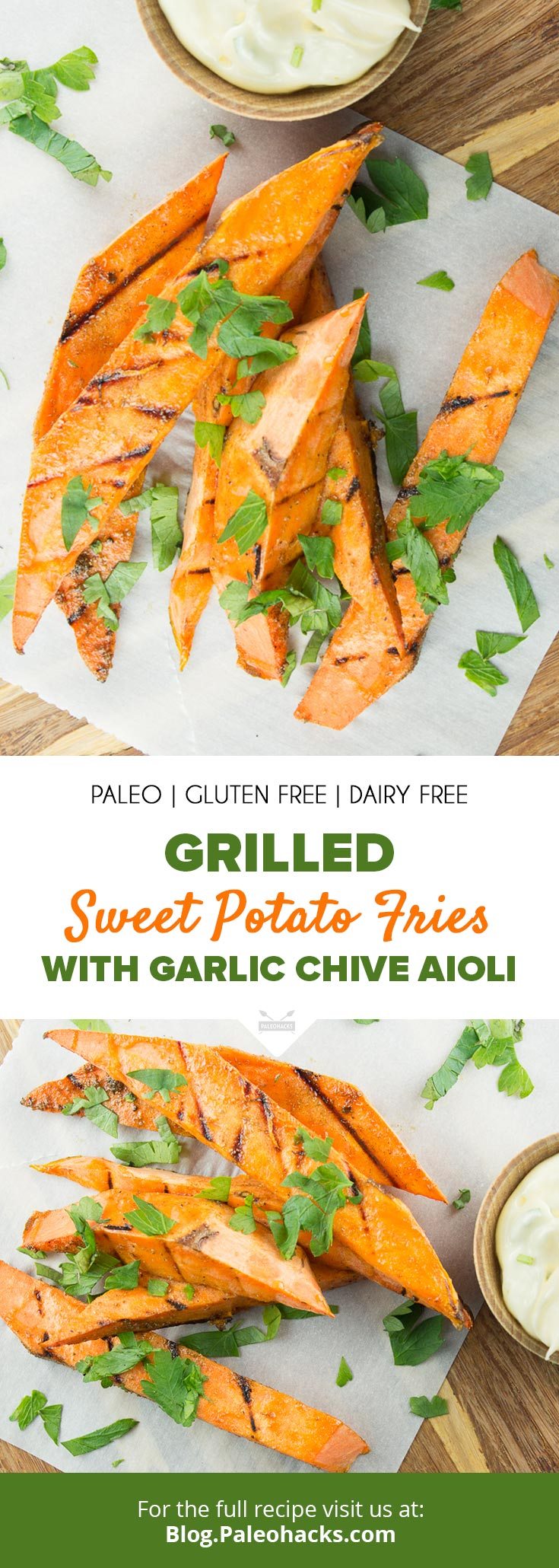 Looking for a finger food that's as nutritious as it is delicious? These grilled sweet potato fries with garlic chive aioli will fit the bill.