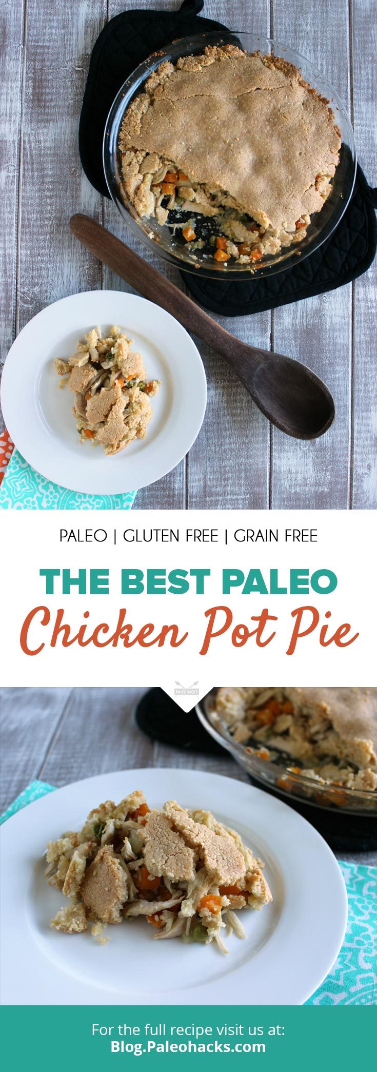 This hearty Paleo Chicken Pot Pie is full of flavor and comes topped with a crispy, golden brown crust that'll surely warm you up.
