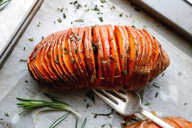 Hasselback Sweet Potatoes Drizzled in Rosemary Ghee (Antioxidant-Rich)