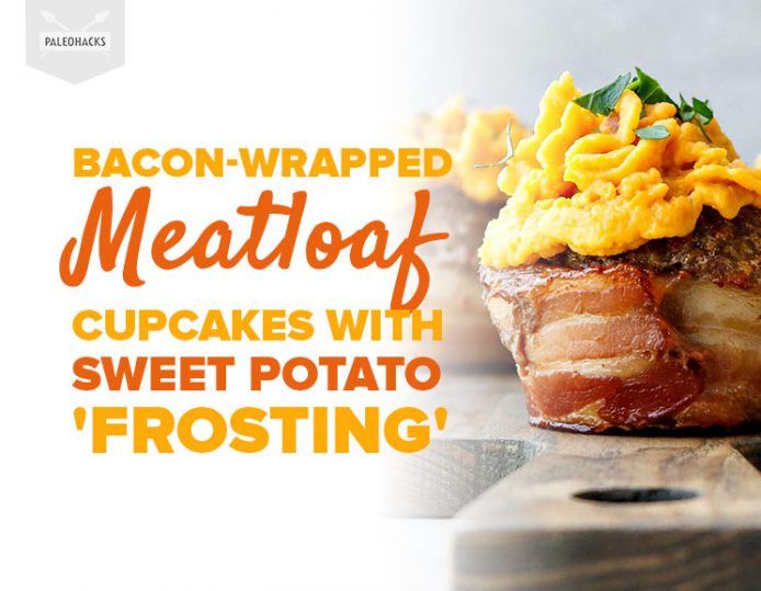 BaconWrapped Meatloaf Cupcakes with Sweet Potato 'Frosting'
