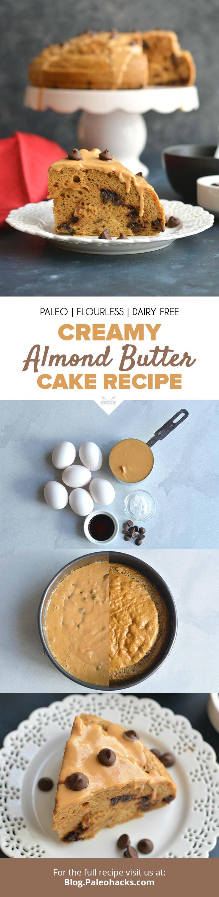 Made with just six ingredients, this Almond Butter Cake is light, fluffy, and filled with chocolate chips nestled into each bite.