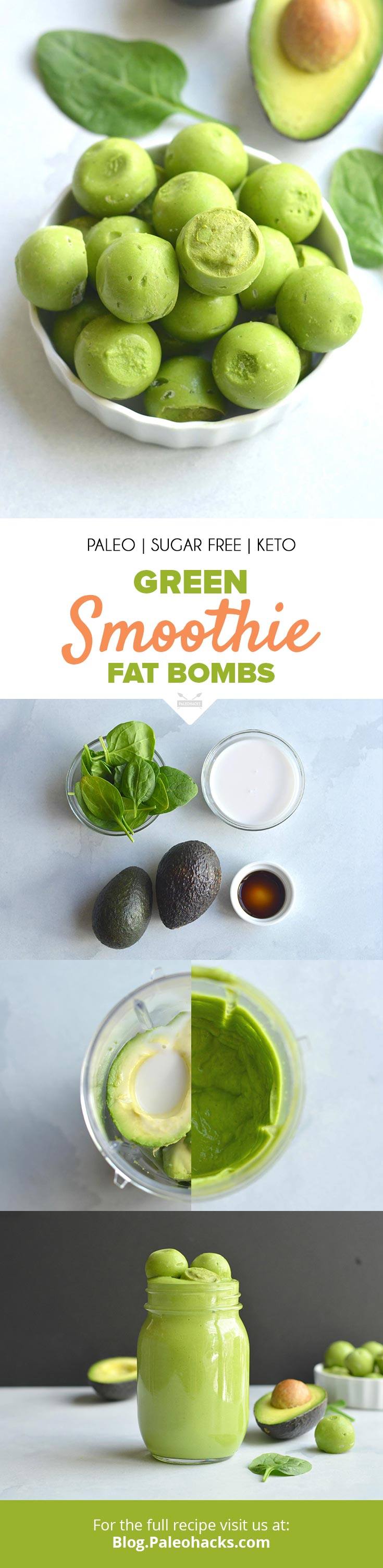 Made with just 4 wholesome ingredients – avocados, coconut milk, spinach, and vanilla, these green smoothie fat bombs are exactly what you need for a healthy snack.