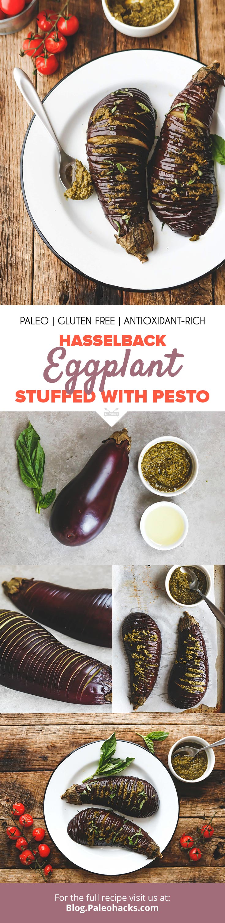 Thinly sliced eggplant gets stuffed with antioxidant-rich pesto and baked for a tender side dish full of fresh Mediterranean flavors.
