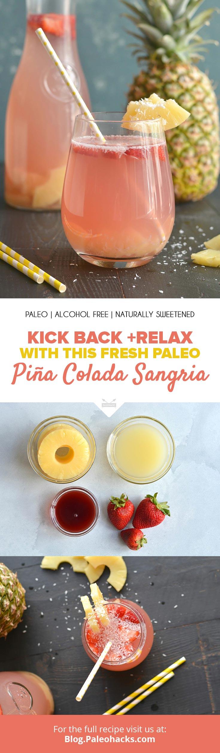This homemade Piña Colada Sangria combines fresh pineapple juice, coconut water, and a splash of cherry juice for a flavor bursting with tropical flavor.