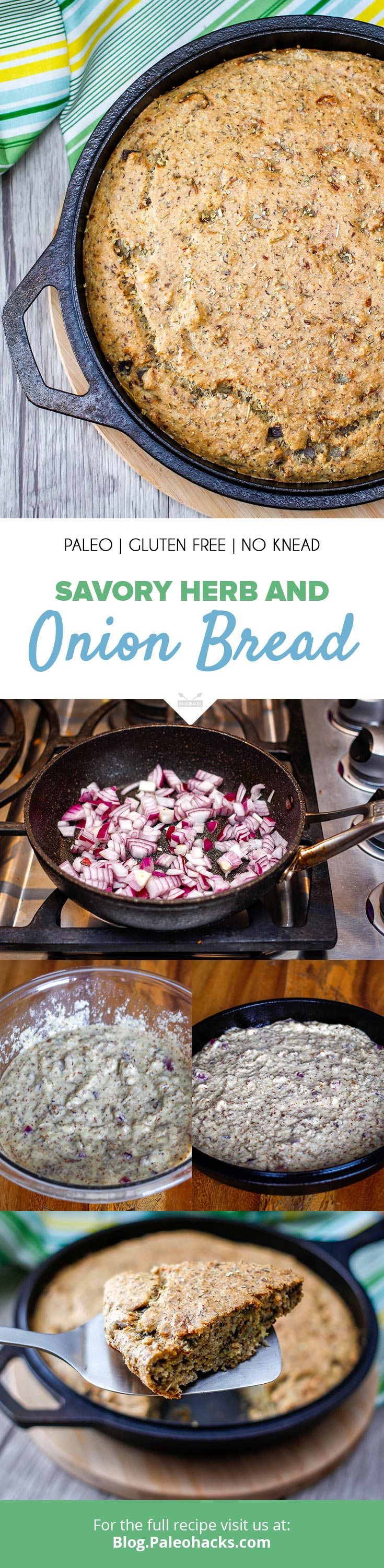 Simply prep, mix, and pop in the oven for a gluten-free Herb and Onion Bread you can serve with your favorite soups and salads.