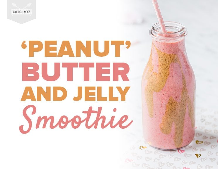 Peanut butter and jelly sandwiches get a healthy makeover with this Paleo-approved smoothie that’s a hit with the kids (and adults too!).