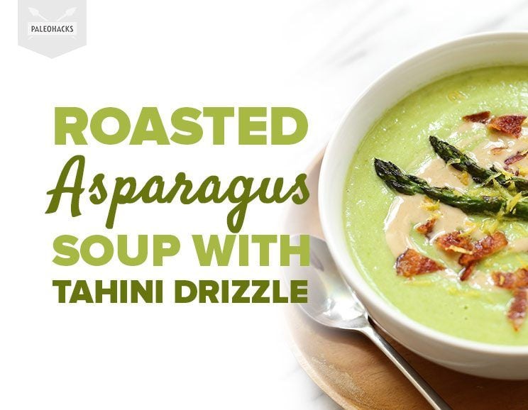 Roasted Asparagus Soup Recipe with Tahini Drizzle