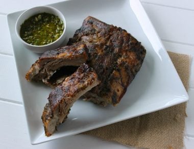 These baby back ribs are marinated in a fresh chimichurri sauce and slow roasted for fall-off-the-bone tender meat.