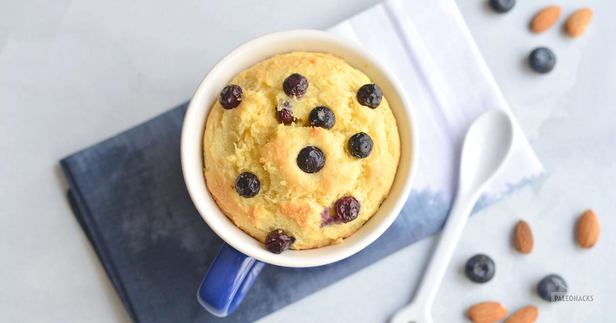 Keto Blueberry Lemon Mug Cake Paleo, Keto, Grain Free