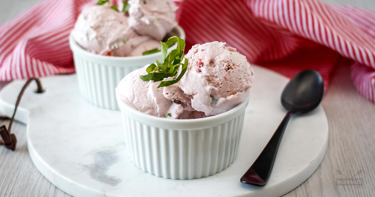 Strawberry Basil Ice Cream Paleo, Dairy Free, Vegan