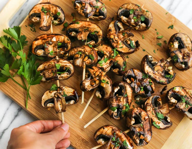 Grilled Balsamic Garlic Mushroom Skewers Recipe