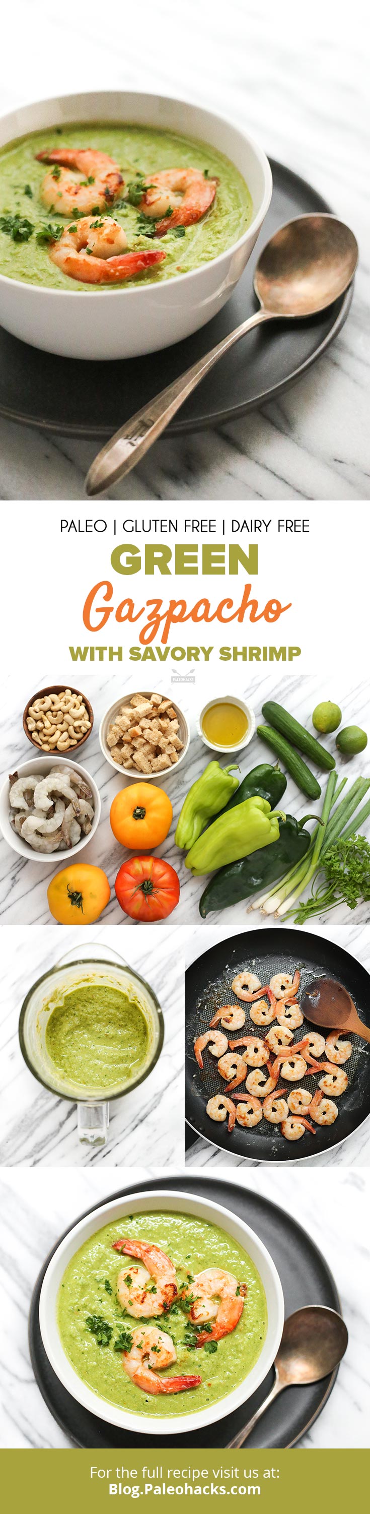 Serve this Green Gazpacho with Shrimp whenever it's too hot outside for soup. It's the perfect combination of hearty and refreshing!